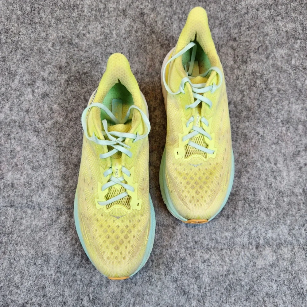 Hoka One Clifton 10‎ Shoes Mens Size 10D Green Neon Trail Road Running Sneakers